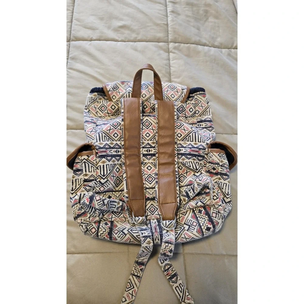Mudd Aztec Backpack Boho Tribal Print Canvas Faux Leather Festival Bag Y2K Geode
